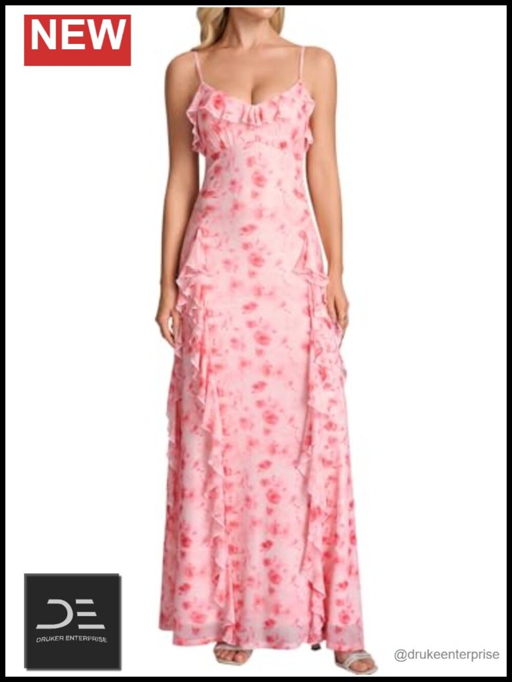 Parthea Summer Floral Ruffle Square Neck Maxi Dress